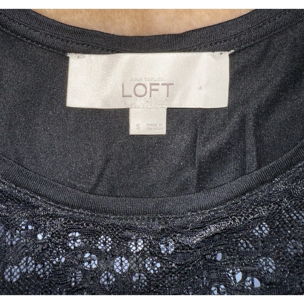 Loft Dressy Tank Size Small Black Sequin Lace Sleeveless Pullover - Picture 3 of 7